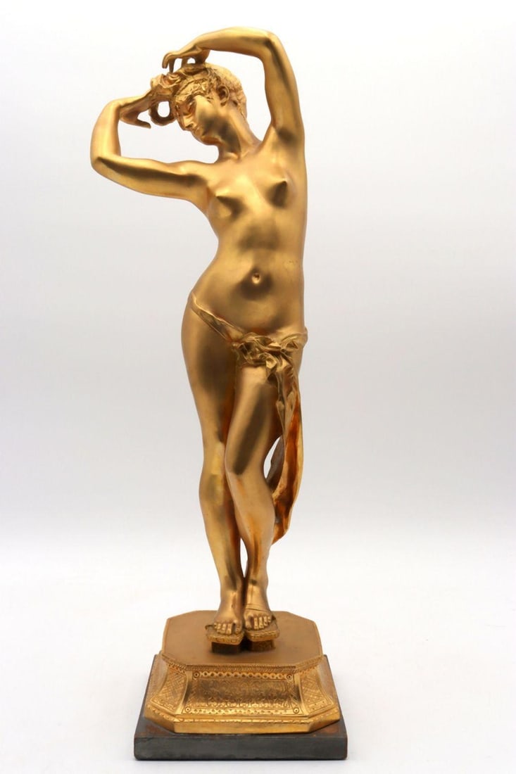 Tony Noel (French, 1845-1909) Bronze Nude Sculpture: Tony Noel (French, 1845–1909) Dore bronze nude sculpture Measurements: 17 inches high x 6 inches wide x 6 inches deep Object type: figural sculpture Dore bronze nude sculpture by French sculptor