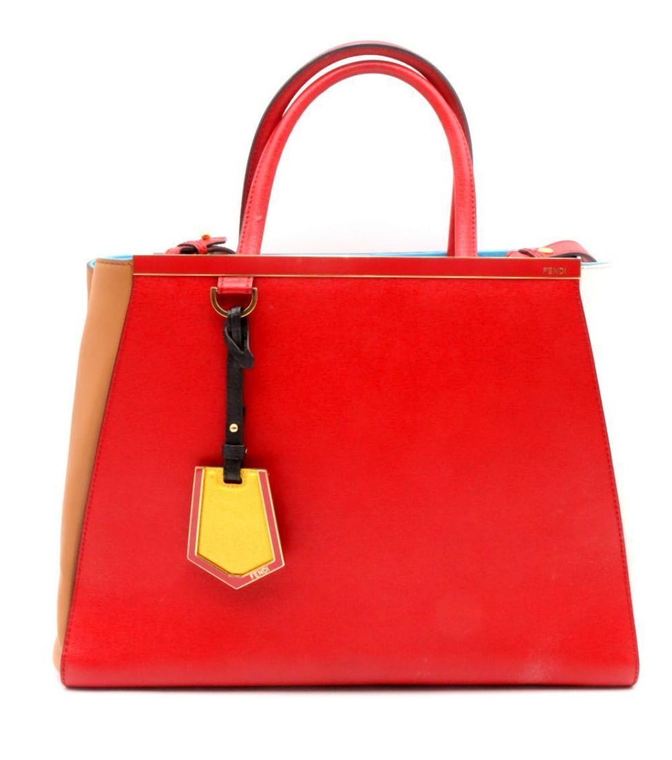 Fendi "2Jours" Red Leather Top Handle Bag: Fendi "2Jours" Red Leather Top Handle Bag Measurements: 14 1/4" W x 10 1/2" H x 6 1/2" D Red leather top handle bag in the “2Jours” style, featuring a structured
