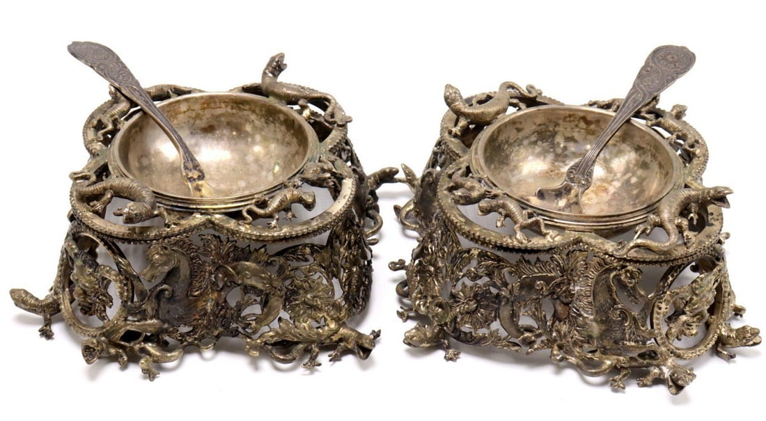 Pair of 19th C. European Art Nouveau Salt Cellars (1 of 9)