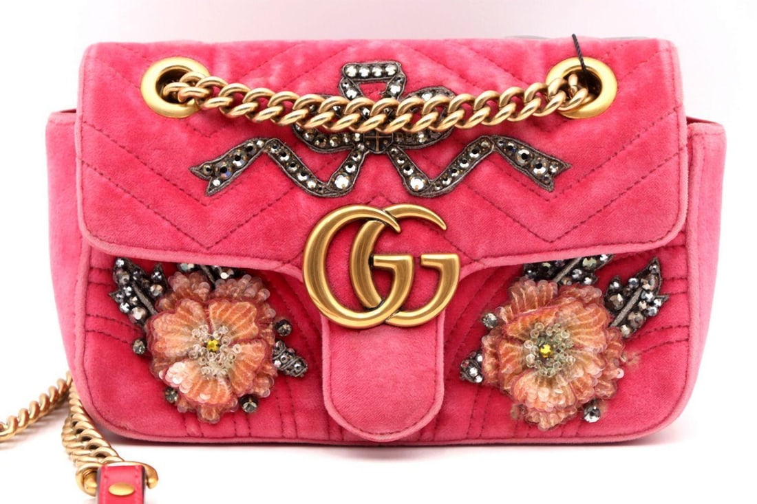 Gucci GG Marmont Mini Velvet Crossbody Bag: GUCCI GG Marmont Mini Velvet Crossbody Bag Rendered in plush velvet, the GG Marmont Mini crossbody bag showcases one of Gucci’s most iconic contemporary silhouettes, distinguished by the