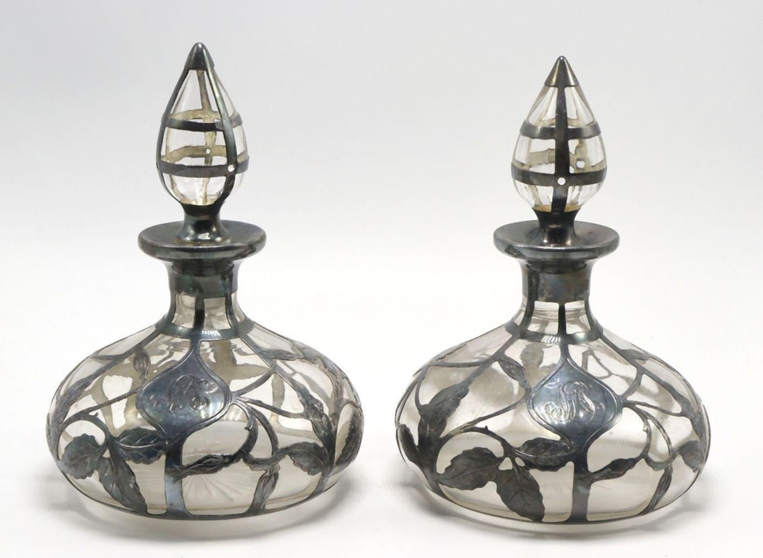 Early 20th C. American Sterling Overlay & Glass Scent Bottles (1 of 4)