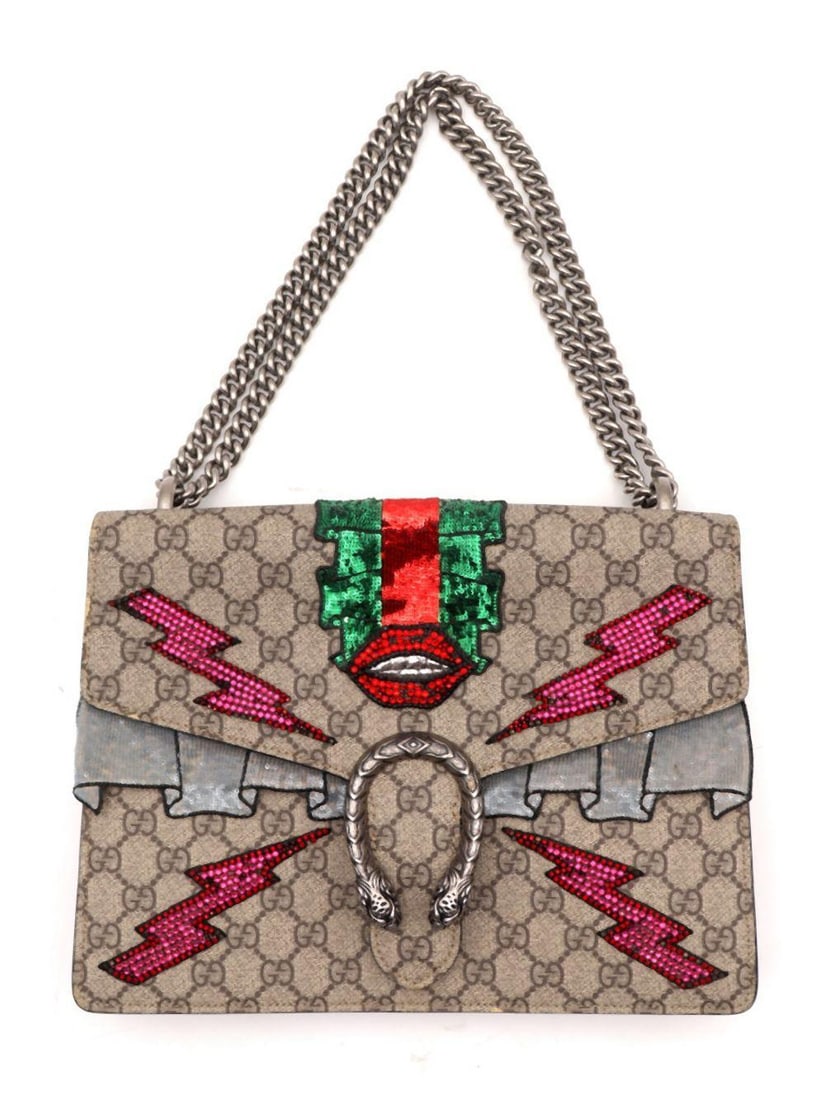 Gucci "Dionysus" Embellished Canvas Shoulder Bag: GUCCI “DIONYSUS” EMBELLISHED CANVAS SHOULDER BAG, ITALY A distinctive interpretation of Gucci’s celebrated Dionysus line, this embellished canvas shoulder bag features the collection