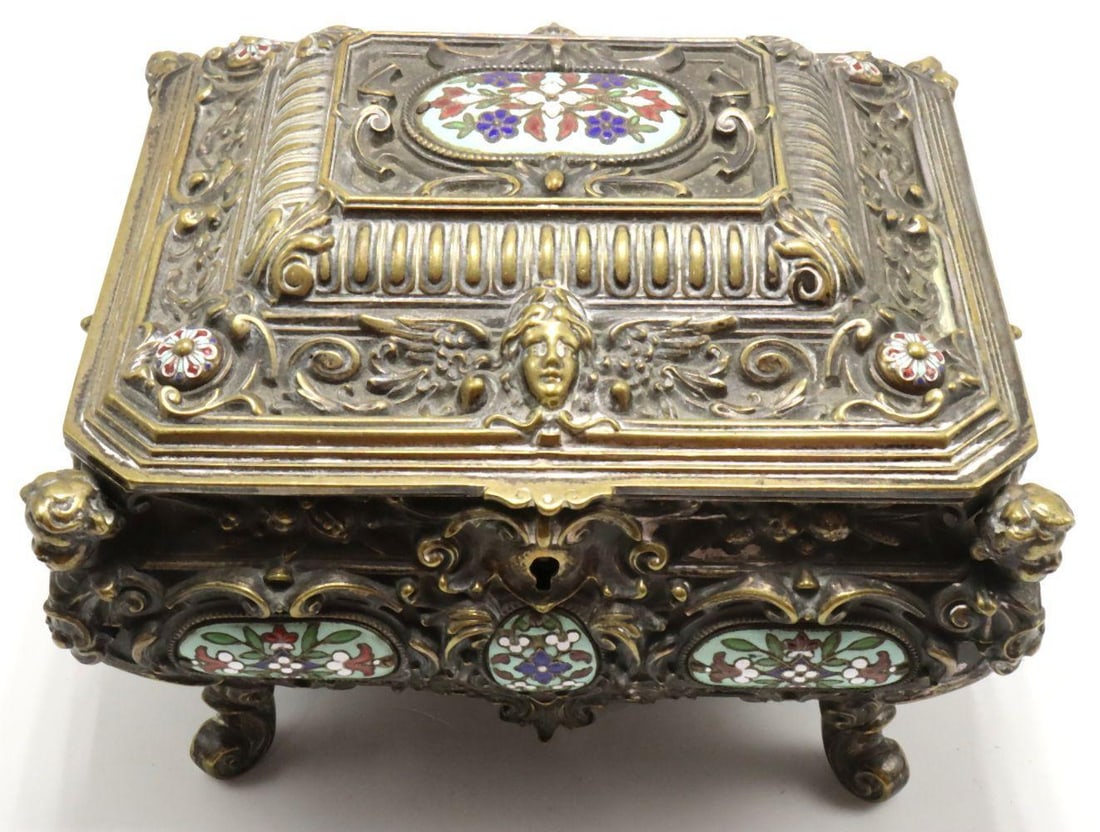 Early 20th C. Silvered Bronze & Champleve Enamel Box (1 of 5)