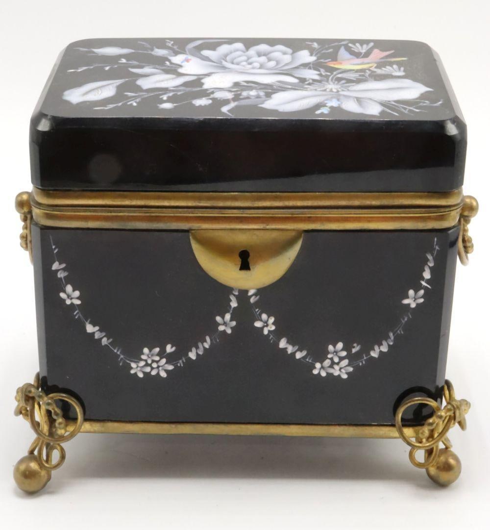 Late 19th C. French Glass & Enamel Gilt Metal Casket (1 of 7)