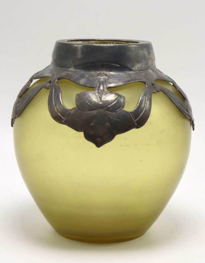 Early 20th C. American Sterlling Overlay & Iridescent Glass Vase (1 of 3)