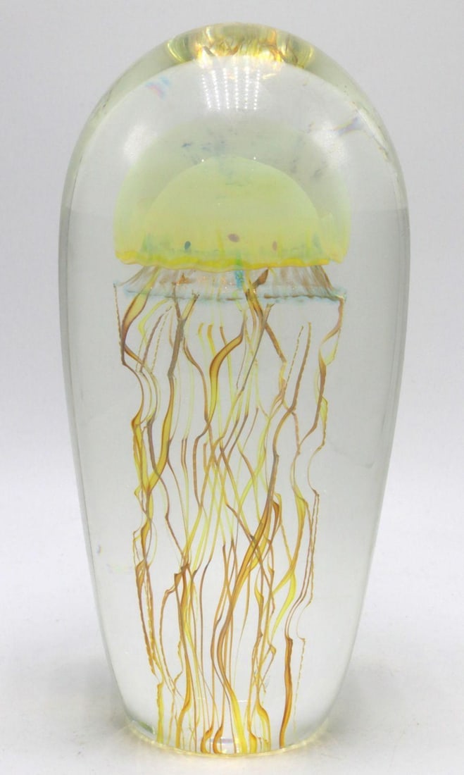 Richard Satava (American, b. 1953) Jellyfish Art Glass Paperweight: Richard Satava (American, b. 1953) American Jellyfish Paperweight Art glass Late 20th century Measurements 7 5/8 in. high x 3 3/4 in. diameter A vertically oriented art glass paperweig