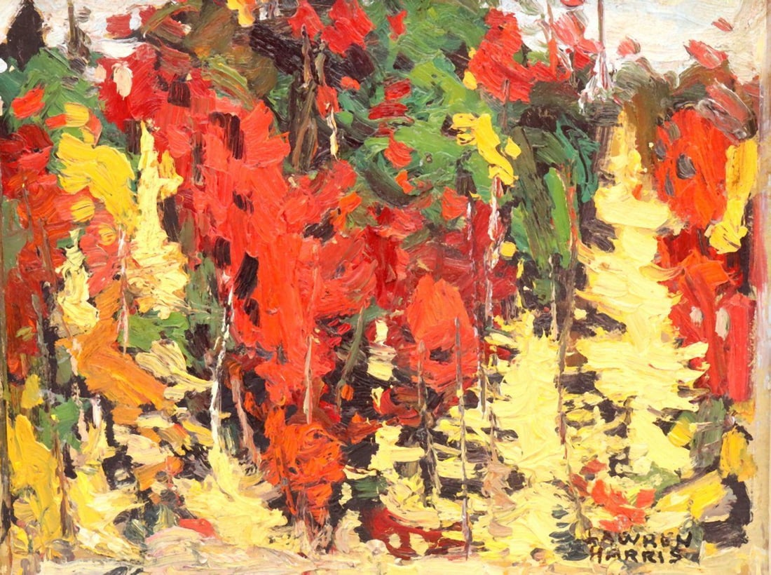 Attr. Lawren Harris (Canadian, 1885-1970) Oil Painting on Panel: Attributed to Lawren Harris (Canadian, 1885–1970) Oil painting on panel, Mid 20th C. Measurements: approx. 10 in. W x 9 1/2 in. H Frame: approx. 16 3/4 in. W x 14 5/8 in. H An oil painting on pa