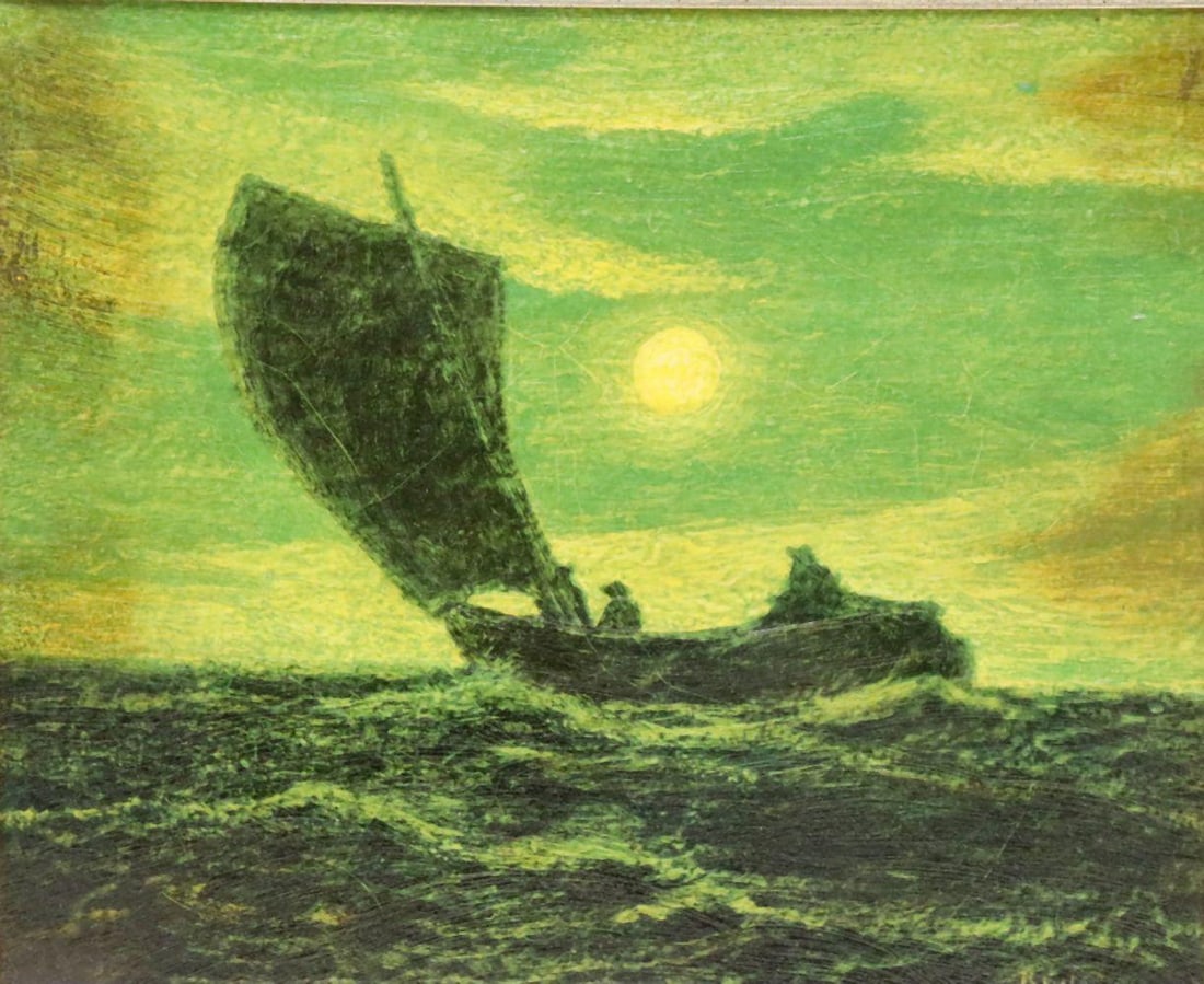 After Albert Pinkham Ryder "Toilers of the Sea" Oil Painting on Canvas: After Albert Pinkham Ryder (American, 1847–1917) Toilers of the Sea Oil on canvas Circa 20th century 11 1/4" W x 9 1/4" H A framed oil painting on canvas after Ryder’s Toilers of t
