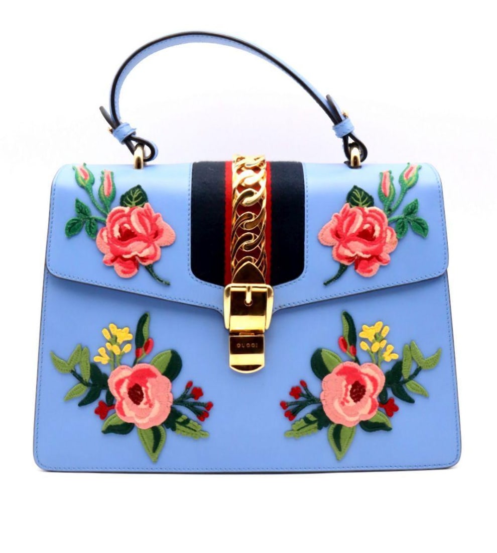 Gucci "Sylvie" Embroidered Leather Top Handle Bag (1 of 6)