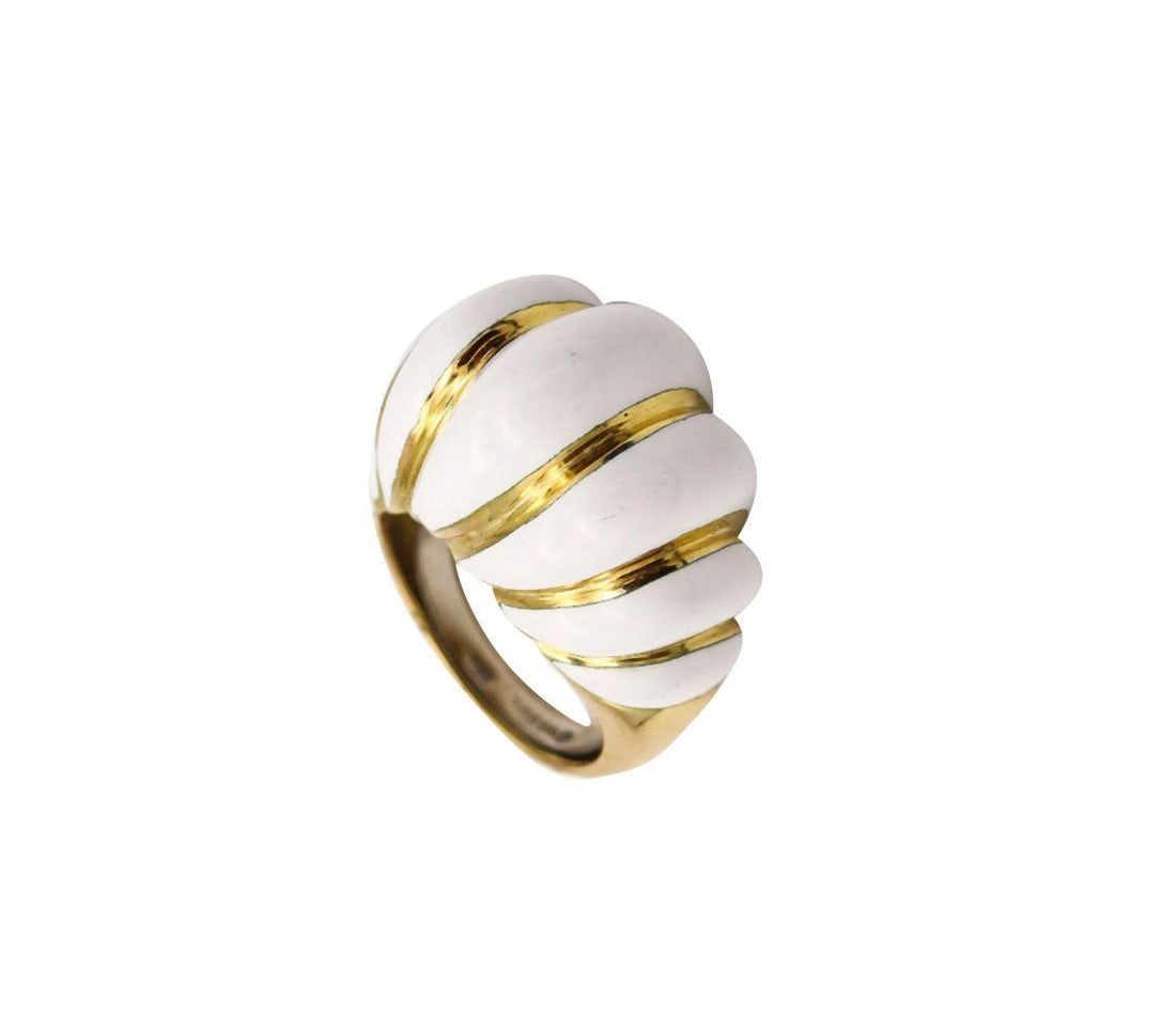 David Webb 18K Fluted Enamel Cocktail Ring - 4
