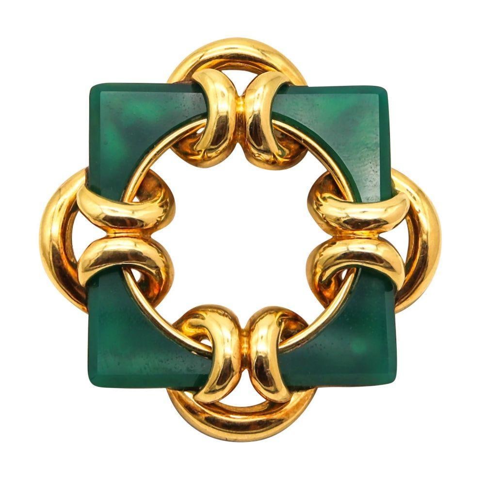 Aldo Cipullo for Tiffany & Co. 18K Chrysoprase Geometric Pendant: Aldo Cipullo (Italian-American, 1936–1984) for Tiffany & Co. 18K Geometric Convertible Pendant-Brooch 1965–1970 Measurements: 56 x 56 x 13 mm (2.21" x 2.21" x 0.52")