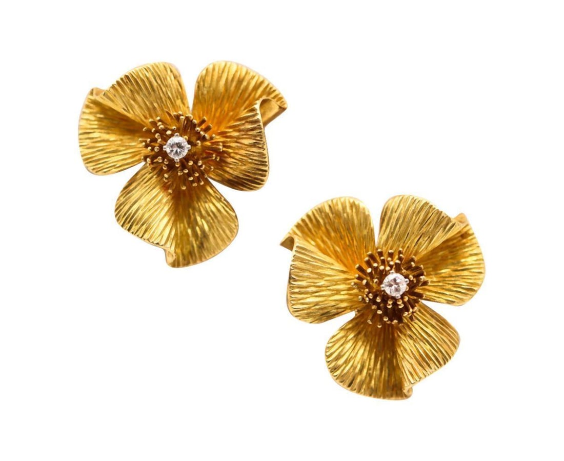 Vintage Cartier 18K Diamond Clip-On Floral Earrings (1 of 5)