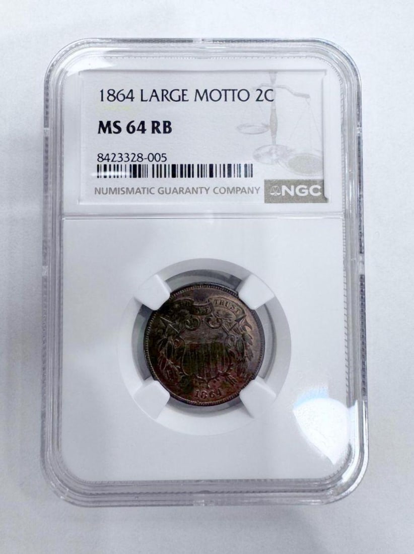 1864 Two-Cent Piece, Large Motto NGC MS64 RB (1 of 2)