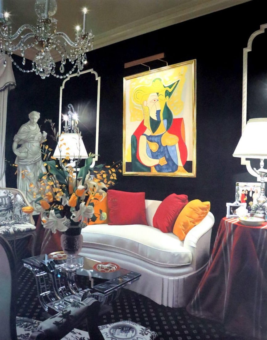 Bob Knox (American, b. 1953) "Harem" Acrylic on Canvas: Bob Knox (American, b. 1953) Harem Acrylic on canvas Circa 2005 82" H x 65" W Painted in San Francisco, California, this large-scale acrylic on canvas by American artist Bob Knox depicts a ric