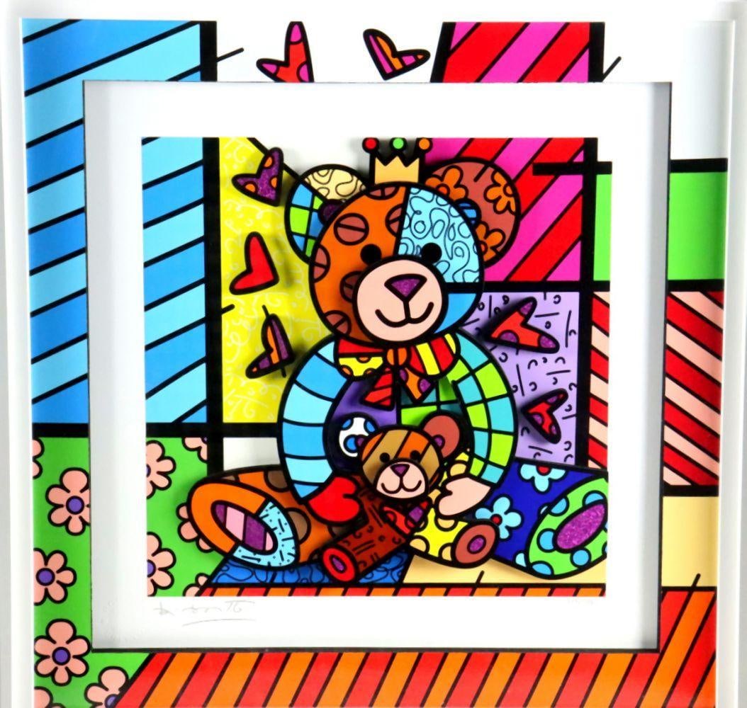 Romero Britto (Brazilian, b. 1963) "Bear" Limited Edition Mixed Media: Romero Britto (Brazilian, b. 1963) Bear Limited edition mixed media Numbered 219/750 18 1/2" H x 18 1/4" W Framed: 29 3/4" H x 29 3/4" W A limited edition mixed media work titled Bear 