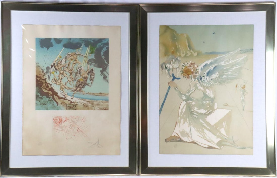 Salvador Dalí (Spanish, 1904–1989) "Hommage to Homer" Lithograph Suite: Salvador Dalí (Spanish, 1904–1989) Hommage to Homer (Tribute to Homer) Two color lithographs on Arches paper “The Return of Ulysses” and “Helen of Troy,” each pencil