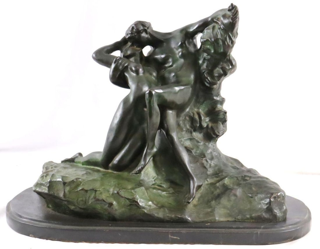 After Auguste Rodin "Eternal Springtime" Bronze Sculpture: After Auguste Rodin (French, 1840–1917) Eternal Springtime / L’Éternel Printemps Bronze sculpture with variegated green patina on marble base Numbered 7/50 15 1/2" H x 21