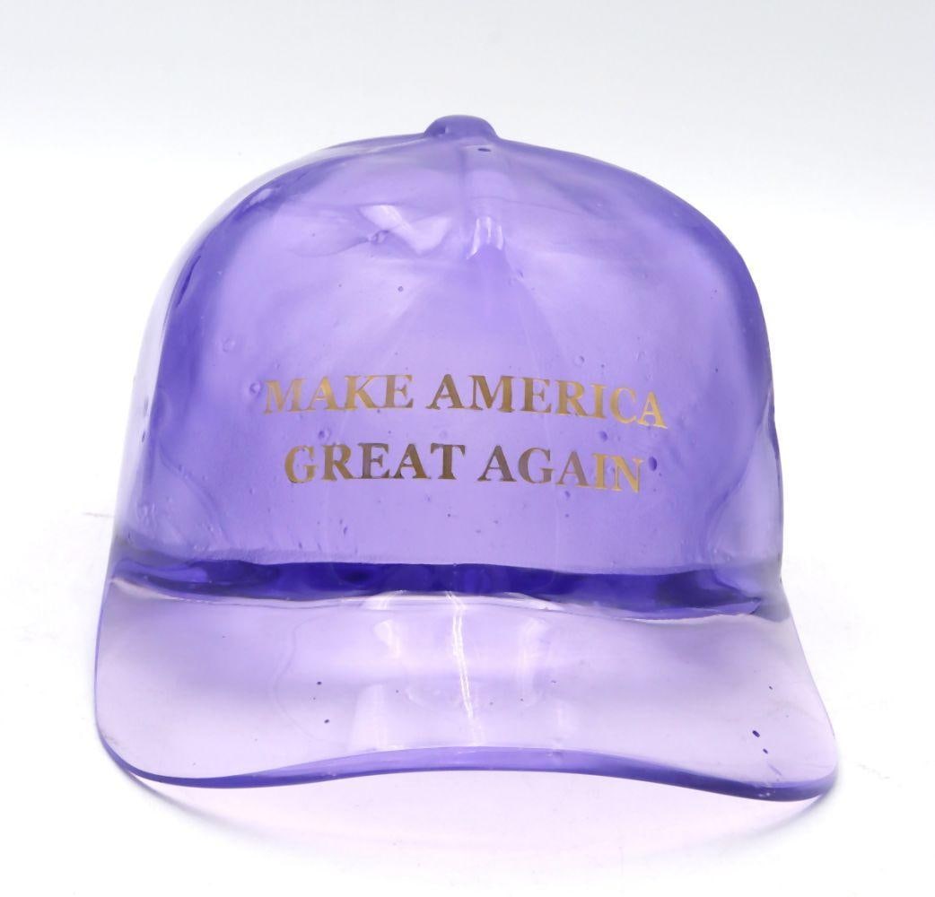 Kristian Mankos "Make America Great Again" Fused Glass Sculpture: Kristian Mankos (American, b. 1977) Make America Great Again Fused glass sculpture 5.1" H x 10.6" W x 6.7" D A fused glass sculpture with bold coloration and layered composition, created