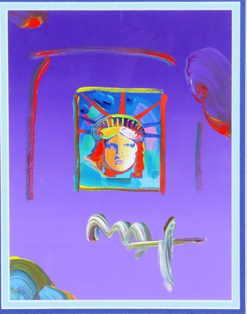 Peter Max (American, b. 1937) "Liberty Head II" Mixed Media on Paper: Peter Max (American, b. 1937) Liberty Head II, VER.I #105 Mixed media on paper 11" H x 8 1/2" W Framed: 23 3/4" H x 21 1/4" W A vibrant composition depicting the artist’s iconic