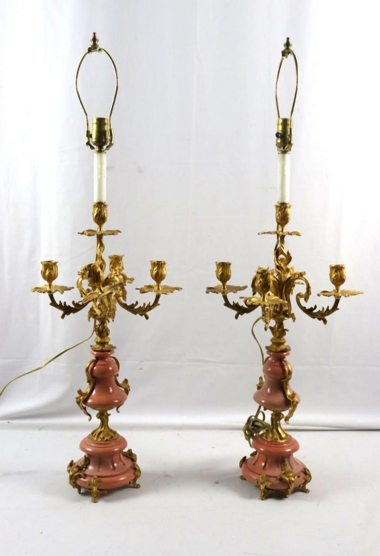 Pair of Italian Bronze & Marble Candelabra Lamps (1 of 8)