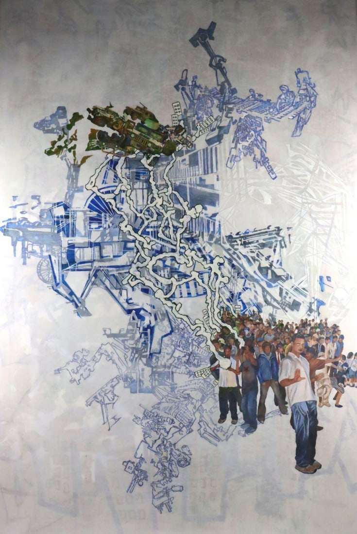 George Pfau (American, 20th C.) "The Building Epidemic" Oil & Acrylic on Canvas (1 of 8)