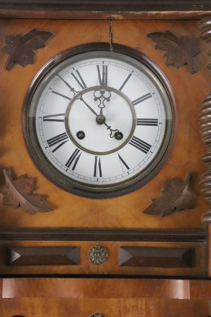 19th C. German Carved Walnut Wall Clock - 2