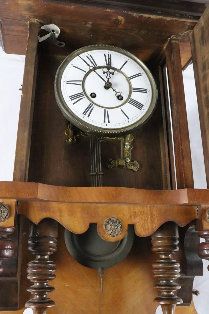 19th C. German Carved Walnut Wall Clock - 4