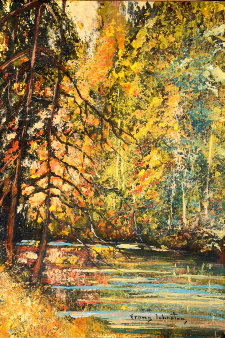 Attr. Franz Johnston "Autumn Tangle" Oil Painting on Panel: Attributed to Franz Johnston (Canadian, 1888–1949) “Autumn Tangle” Oil on panel Circa 20th century 9 1/2" H x 7 1/2" W 16 1/2" W x 19" H (framed) Signed lower right. 