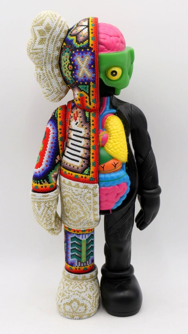 Chroma Rick Wolfryd "Dissected Man" Beaded Figurine: Chroma Rick Wolfryd (American, b. 1950) Dissected Man 2025 Measures approx. 14 1/2" H x 6" W x 3 1/2" D Beaded figurine. Signed and dated 2025 to the underside. The sculpture depicts a sta
