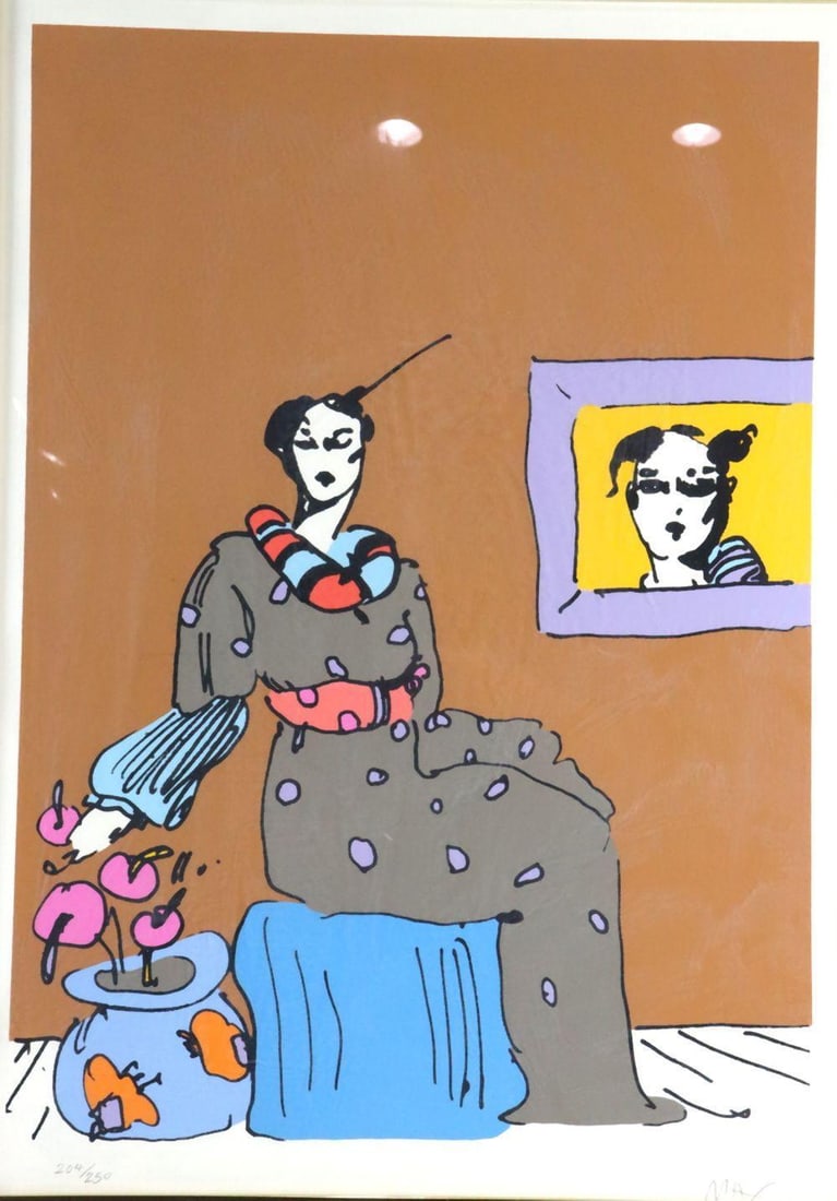 Peter Max (American, b. 1937) "Lady with Portrait" Serigraph (1 of 5)