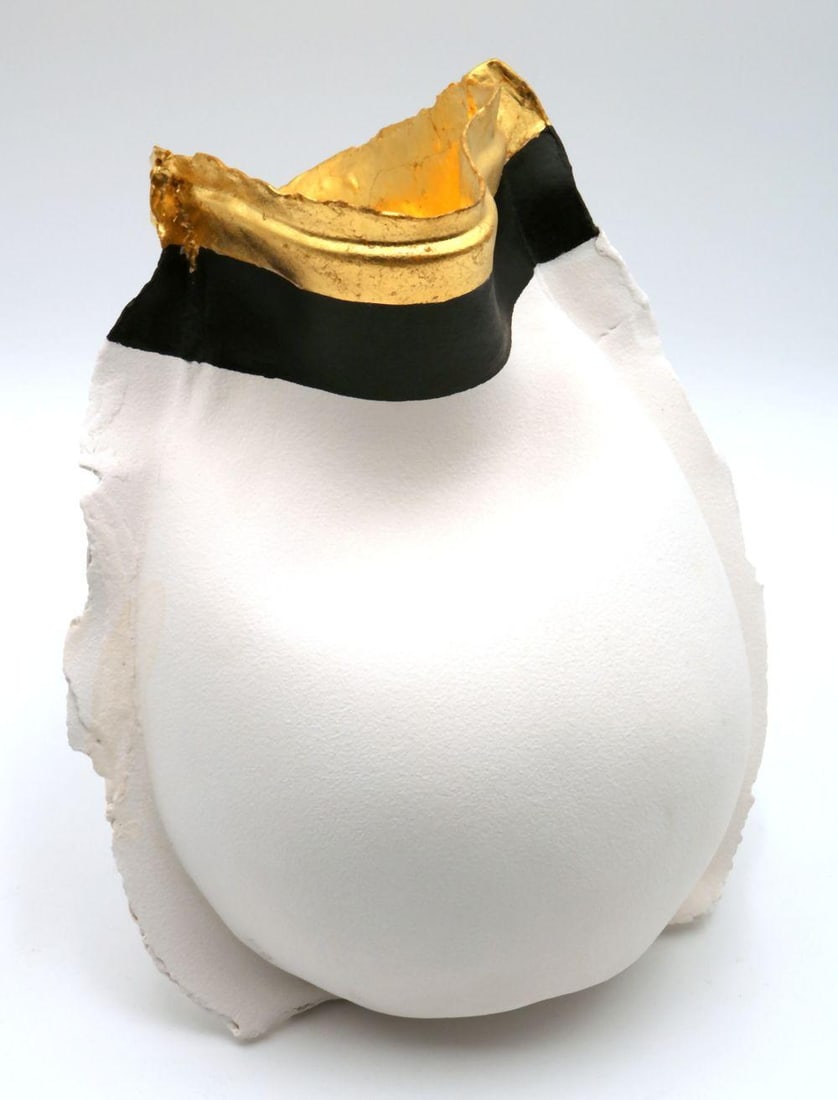 Monique Cornelisse "Nr 18 blk stripe" Clay, Porcelain Sculpture: Monique Cornelisse (Dutch, b. 1975) Nr 18 blk stripe Clay and porcelain sculpture 2017 14" H x 10" W Clay and porcelain sculpture featuring Cornelisse’s abstract contemporary aesthetic w