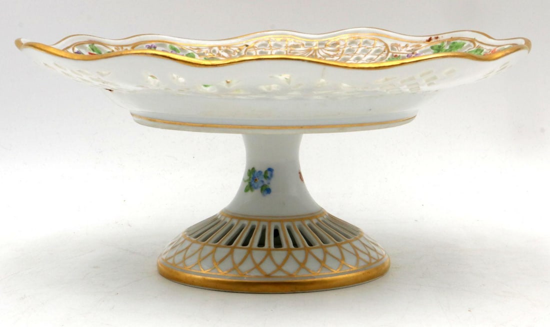 Dresden Reticulated Porcelain Hand-Painted Footed Compote (1 of 5)