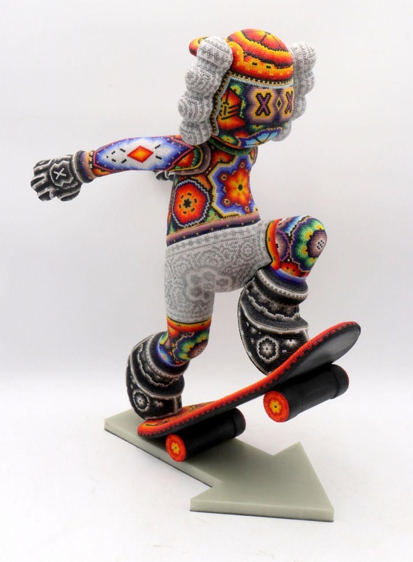Chroma Rick Wolfryd "Skater Later" Beaded Sculpture: Chroma Rick Wolfryd (American, b. 1950) Skater Later 2024 Measures approx. 17 1/2" H x 12" W x 6 1/2" D Beaded sculpture. Signed and dated 2024 to the underside. The work depicts a