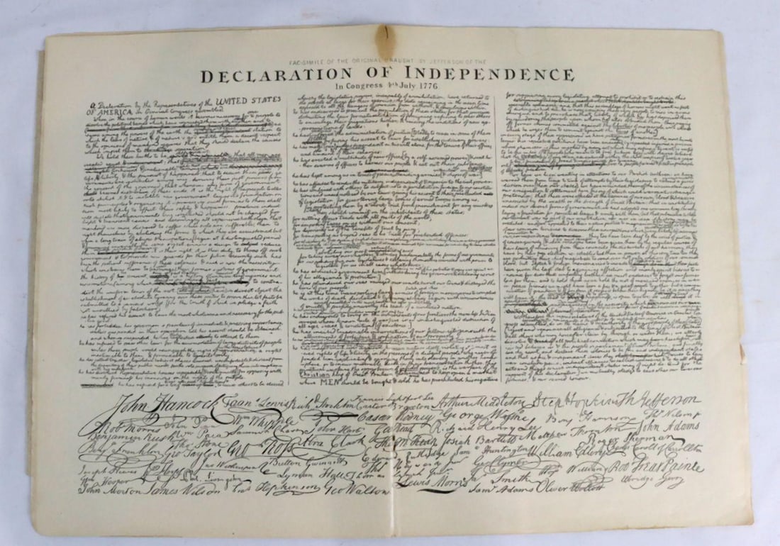 Declaration of Independence by Harper Printing: Declaration of Independence Printed by Harper Print on paper 19th century 16 1/2" H x 11 3/4" W (folded) A printed edition of the Declaration of Independence by Harper, accompanied by a