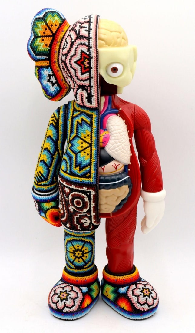Chroma Rick Wolfryd "Dissected Man" Beaded Figurine: Chroma Rick Wolfryd (American, b. 1950) Dissected Man 2025 Measures approx. 14" H x 6" W x 3 1/2" D Beaded figurine. Signed and dated 2025 to the underside. The sculpture depicts a standin