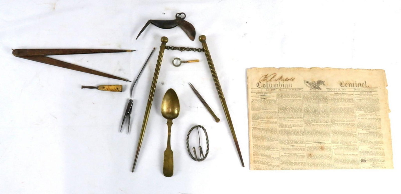 Lot of Early 19th C. Naval Artifacts & Columbian Centinel Newspaper (1 of 6)
