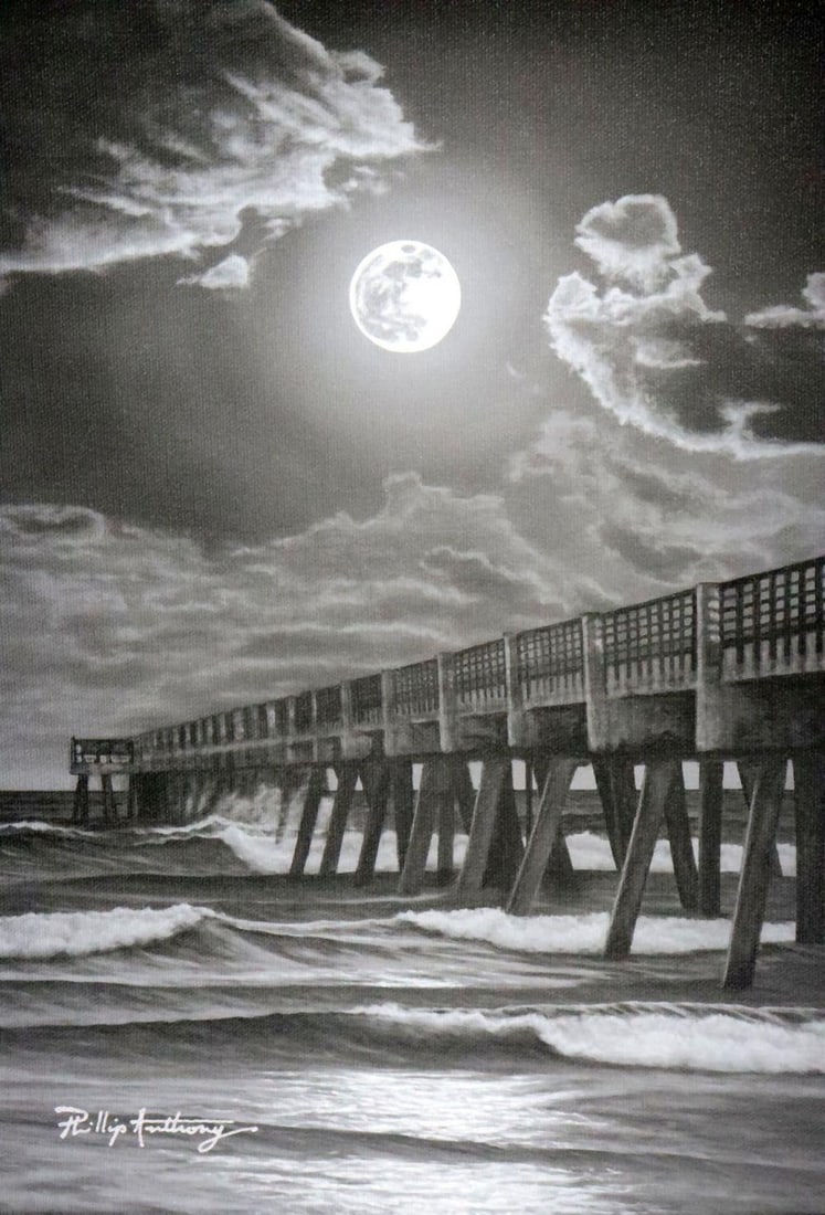 Phillip Anthony (American, b. 1978) "Jax Beach" Embellished Giclée: Phillip Anthony (American, b. 1978) Jax Beach Embellished giclée on canvas 13 1/2" H x 10 1/2" W Framed: 22 3/4" H x 19 1/2" W An embellished giclée on canvas titled Jax Beac