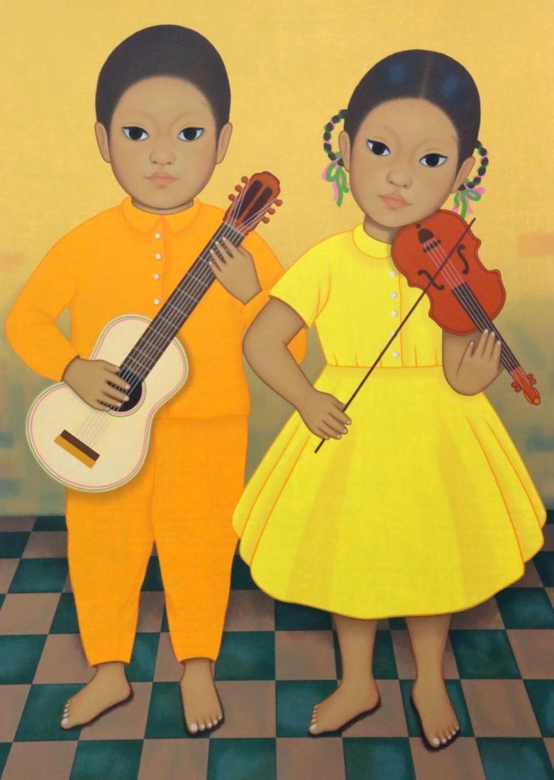 Gustavo Montoya "Musicos" Serigraph: Gustavo Montoya (Mexican, 1905–2003) Musicos Serigraph Measurements: 21 1/8" W x 27 1/8" H A serigraph titled Musicos by Mexican artist Gustavo Montoya, depicting musicians in the