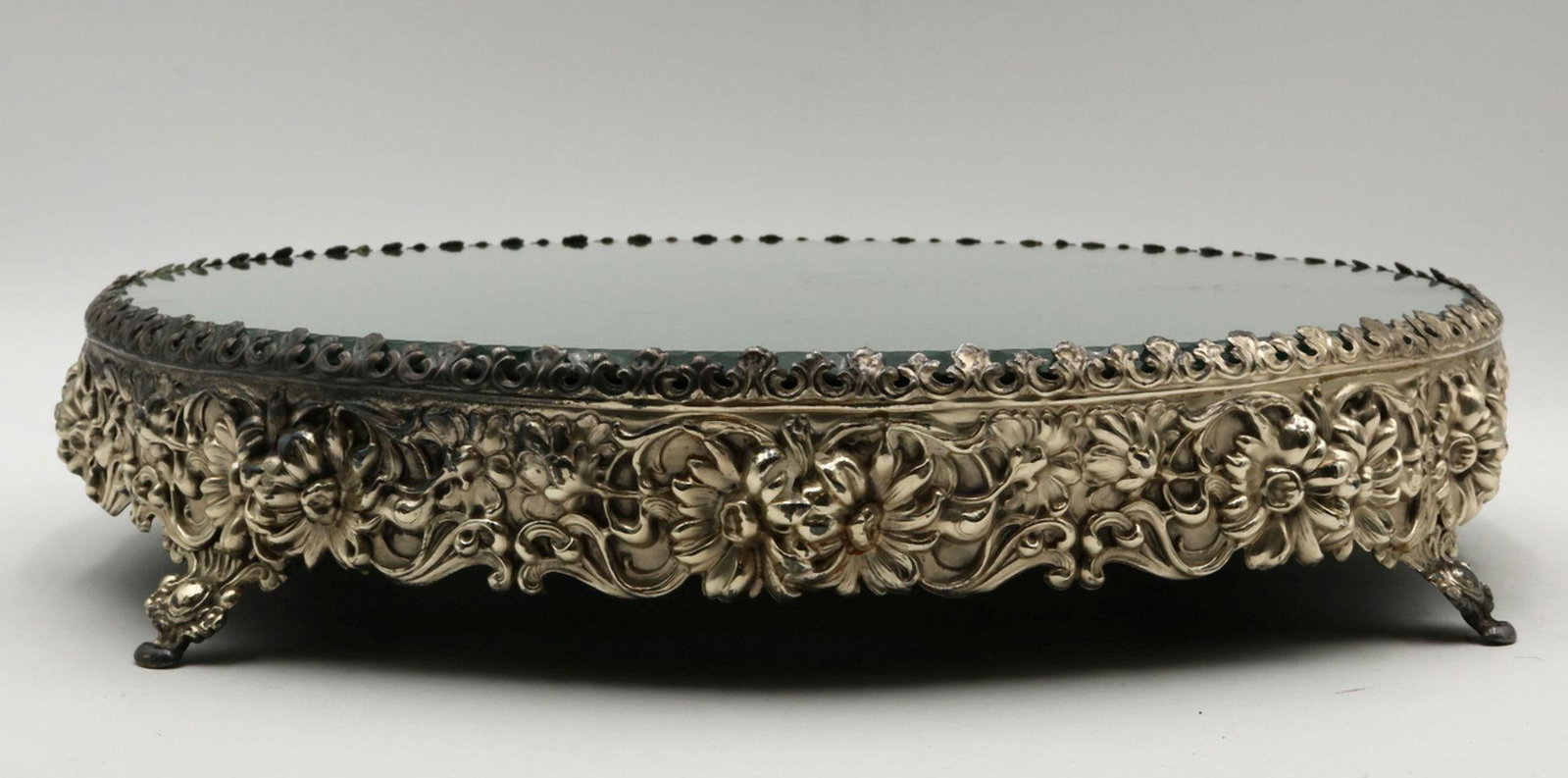 Antique 800 Silver Footed Mirrored Centerpiece (1 of 4)