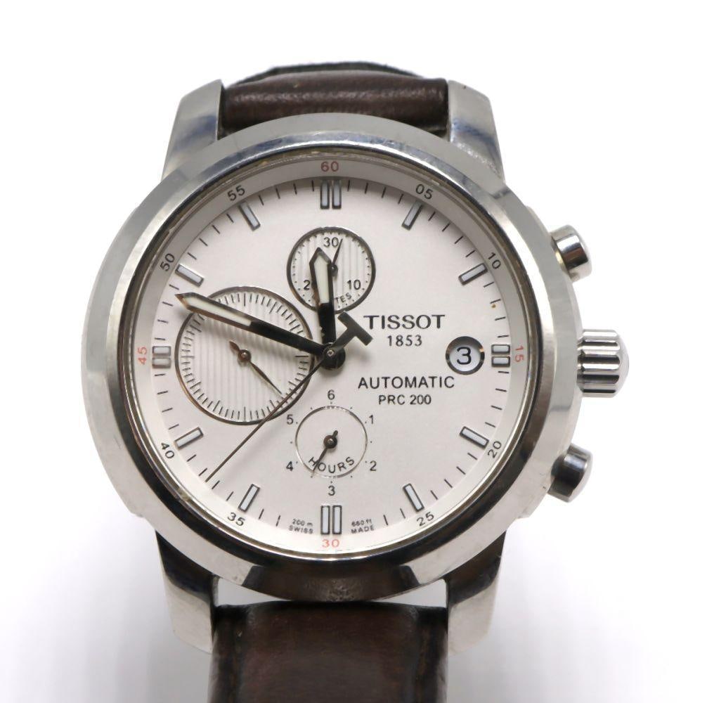 Tissot 1853 PRC 200 Automatic Chronograph Wristwatch: Tissot 1853 PRC 200 Automatic Chronograph Wristwatch Stainless steel case, automatic movement, 15 jewels, sapphire crystal, date window, original leather band Swiss made, 42mm case A Tissot PRC 200 au