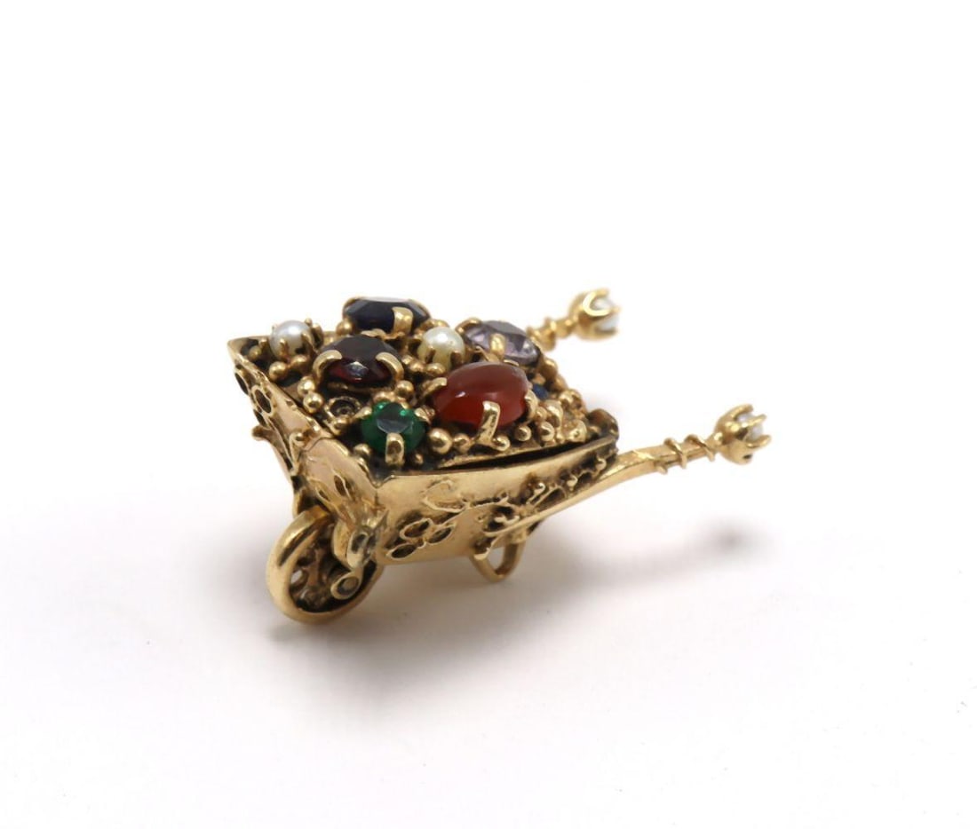 Vintage 14Kt Yellow Gold & Multi-Precious Stone Wheelbarrow (1 of 3)