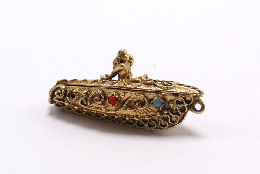 Vintage 14Kt Yellow Gold & Multi-Precious Boat Charm (1 of 3)