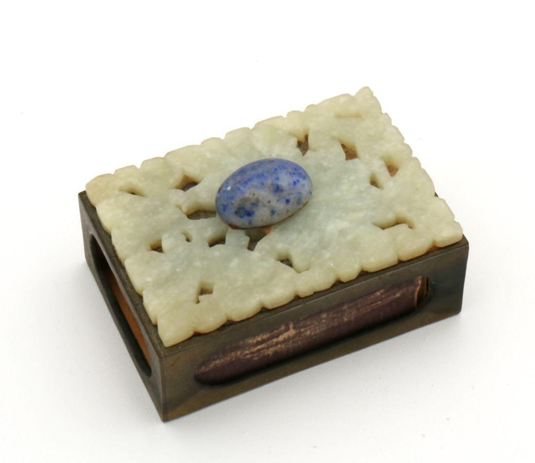 Vintage Chinese Jade & Brass Matchbox Holder (1 of 2)