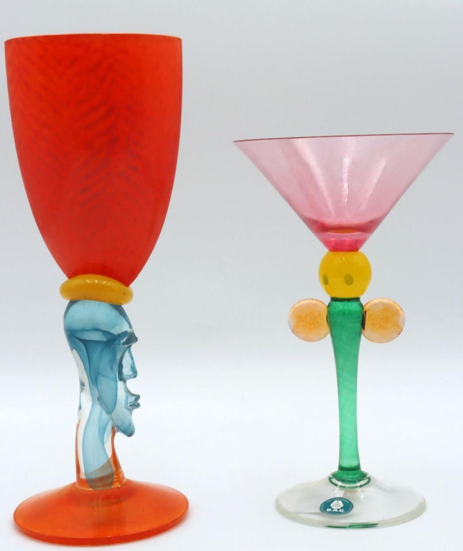 Jiri Suhajek & Kosta Boda Art Glass Glasses: Jiri Suhajek and Kosta Boda Art Glass Glasses, Pair Czech / Swedish 19th Century Kosta Boda: 10" H x 4" D; Jiri Suhajek: 8" H x 4 5/8" D A pair of art glass glasses by Jiri Suhajek and