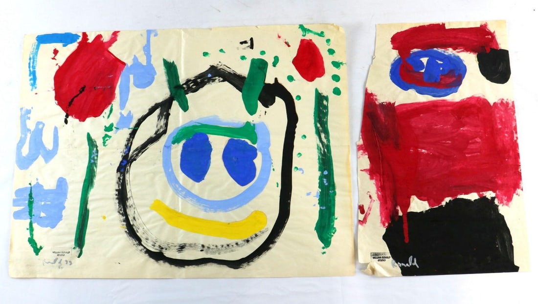 In the Manner of William Ronald Abstract Acrylic Paintings on Paper: In the Manner of William Ronald (Canadian, 1926–1998) Pair of Abstract Expressionist Acrylic Paintings on Paper Work I measures approx. 18" H x 24" W. Work II measures approx. 18" H 