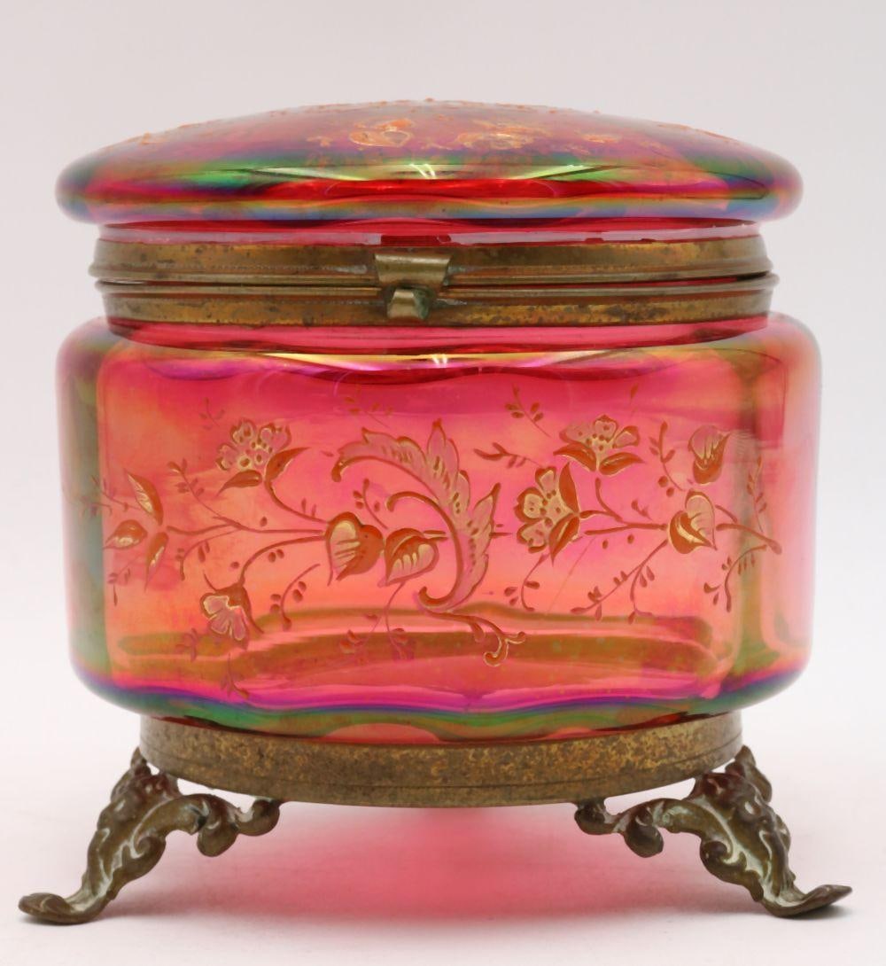 Victorian 19th C. Cranberry Glass Powder Box (1 of 4)