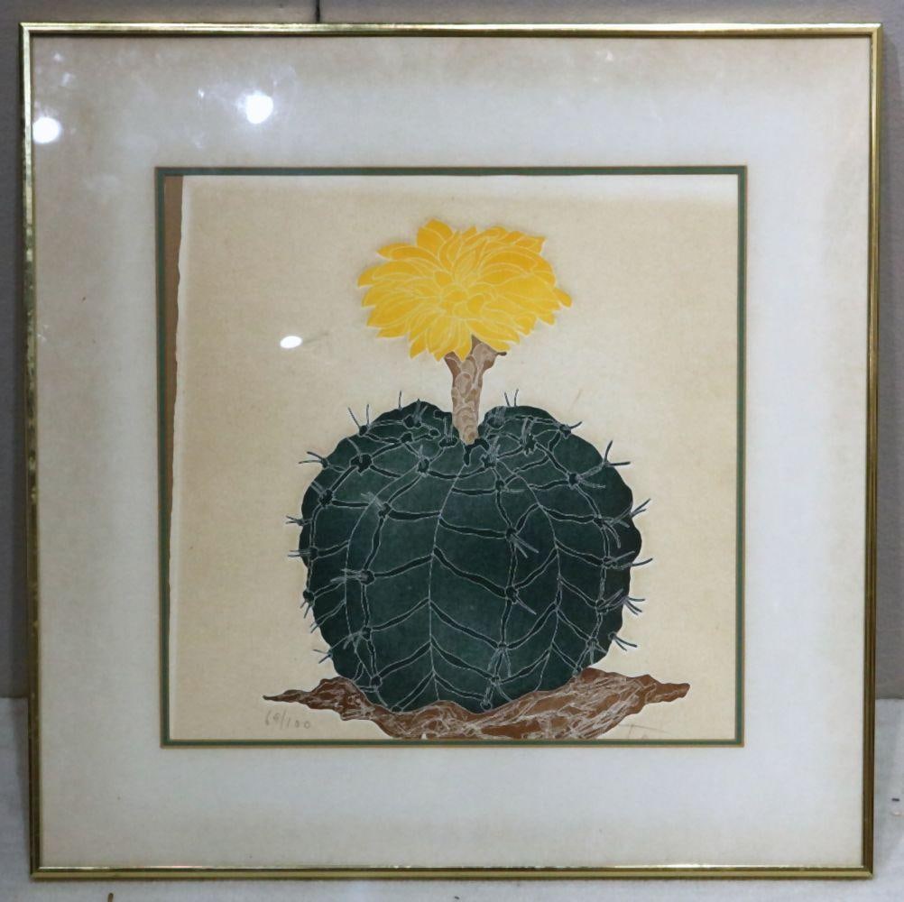 Fernando Torm "Desert Flower" Lithograph: Fernando Torm (Spanish, 20th Century) Desert Flower Lithograph Measurements: 20 1/4" H x 20 1/4" W (framed) A lithograph titled “Desert Flower,” presenting a stylized composition w