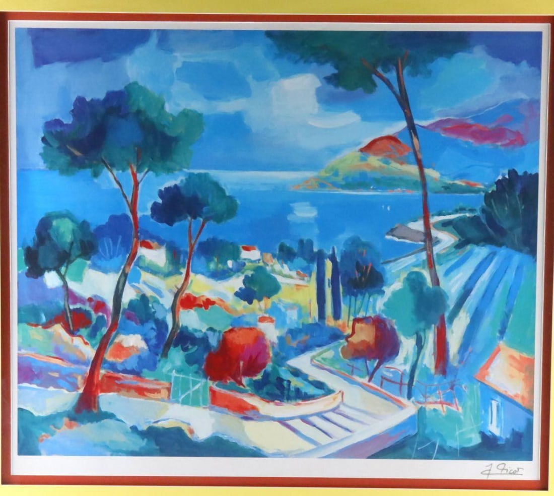 Jean-Claude Pico "L'escalier a Theoule" Seriolithograph: Jean-Claude Pico (French, 1933–2020) "L’escalier à Théoule" Seriolithograph Signed lower right 20th century 36" H x 40 1/2" W A seriolithograph depicting a