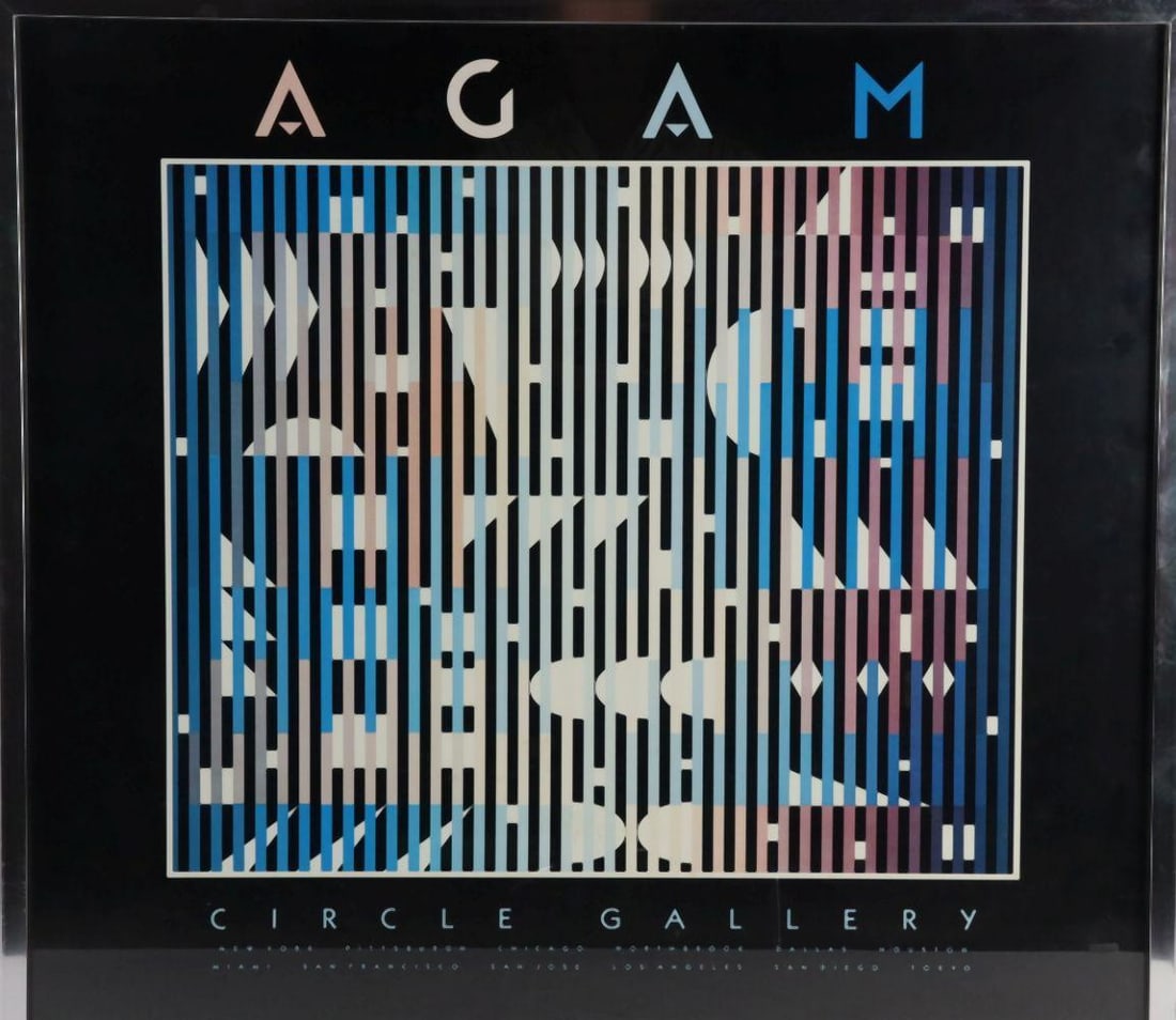 Agam 'Circle Gallery' Poster Print: Yaacov Agam (Israeli, b. 1928) Circle Gallery Poster print 20th century 30" W x 27 1/4" H A poster print featuring Agam’s geometric composition, characterized by optical movement and vib