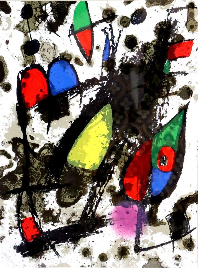 Joan Miro "Lithographs II" Framed Print: Joan Miró (Spanish, 1893–1983) “Lithographs II” Print 21" W x 23" H A framed print from “Lithographs II” by Joan Miró. The composition reflects the arti
